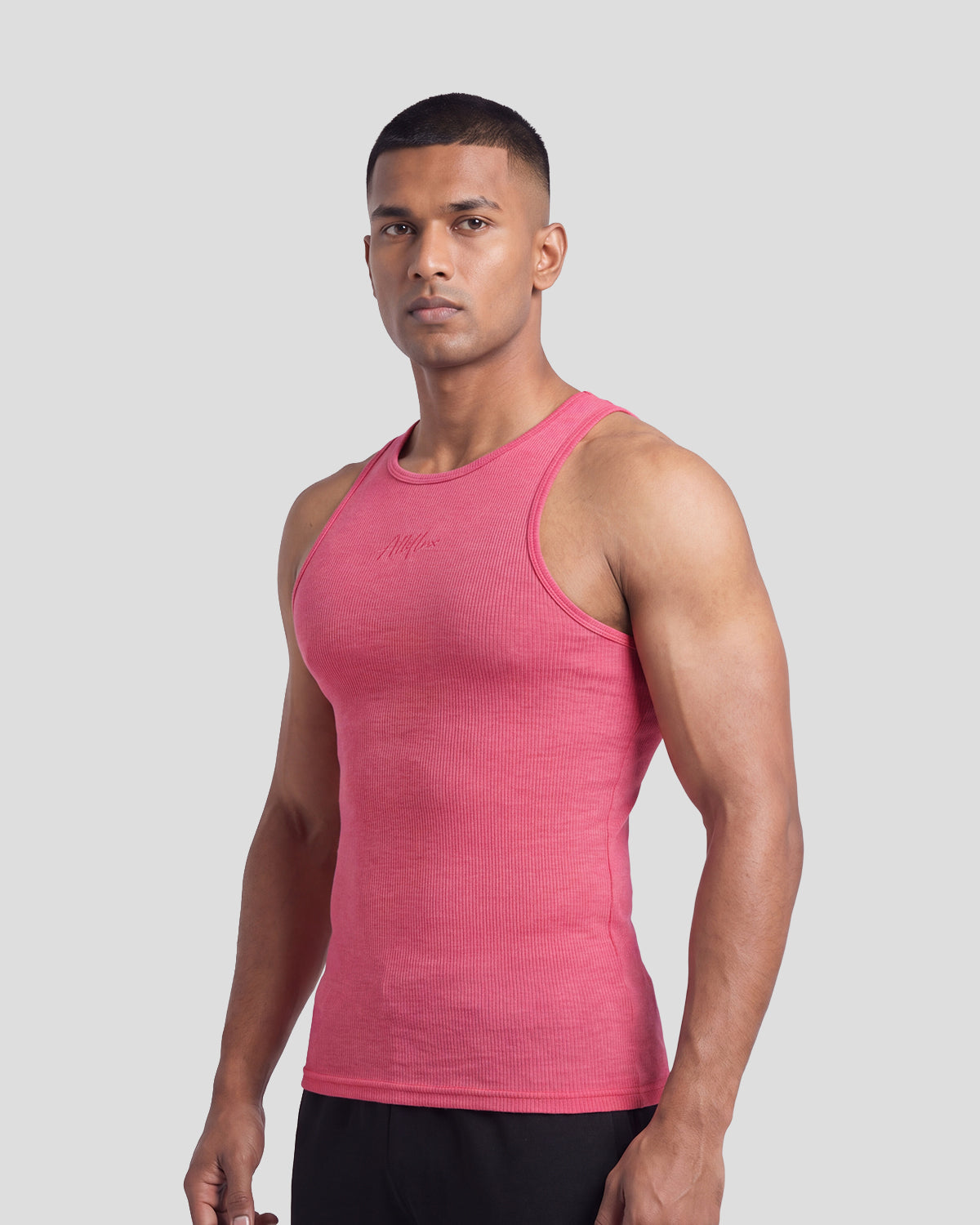 Pink melange Athflex Signature Ribbed Tank, product gallery image 1 of 7.
