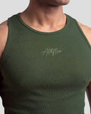 Muted green Athflex Signature Ribbed Tank, product gallery image 3 of 7.