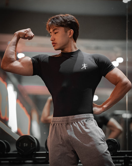 Black Athflex Edge compression T-shirt shown on a model