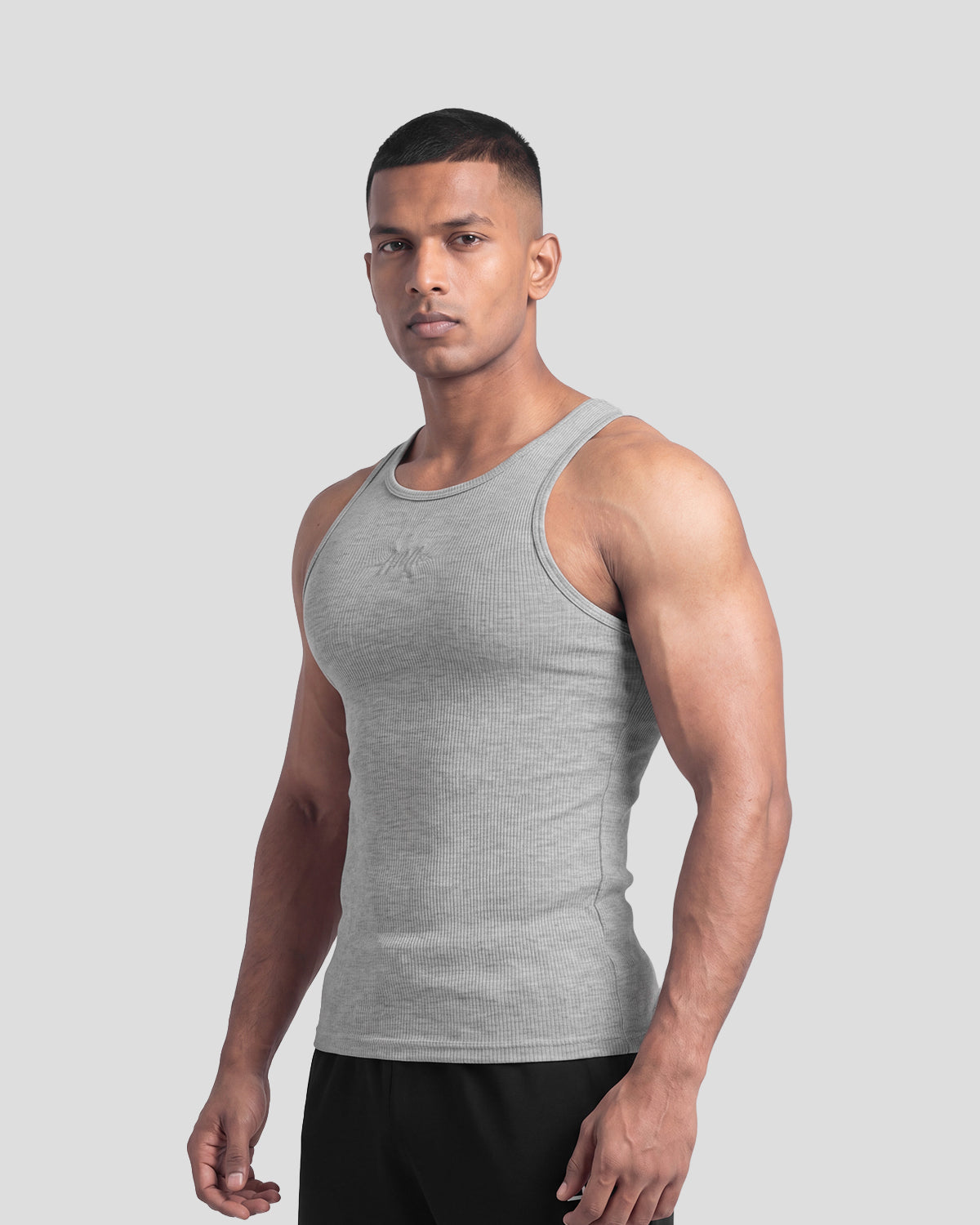 Grey melange Athflex Signature Ribbed Tank, product gallery image 1 of 7.