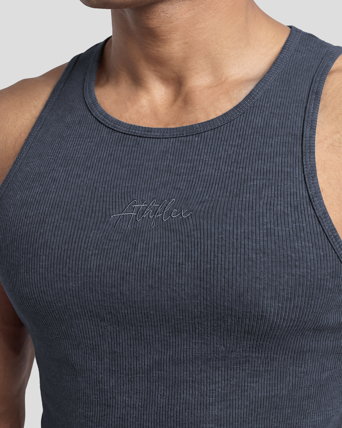 Dark grey Athflex Signature Ribbed Tank, product gallery image 3 of 7.