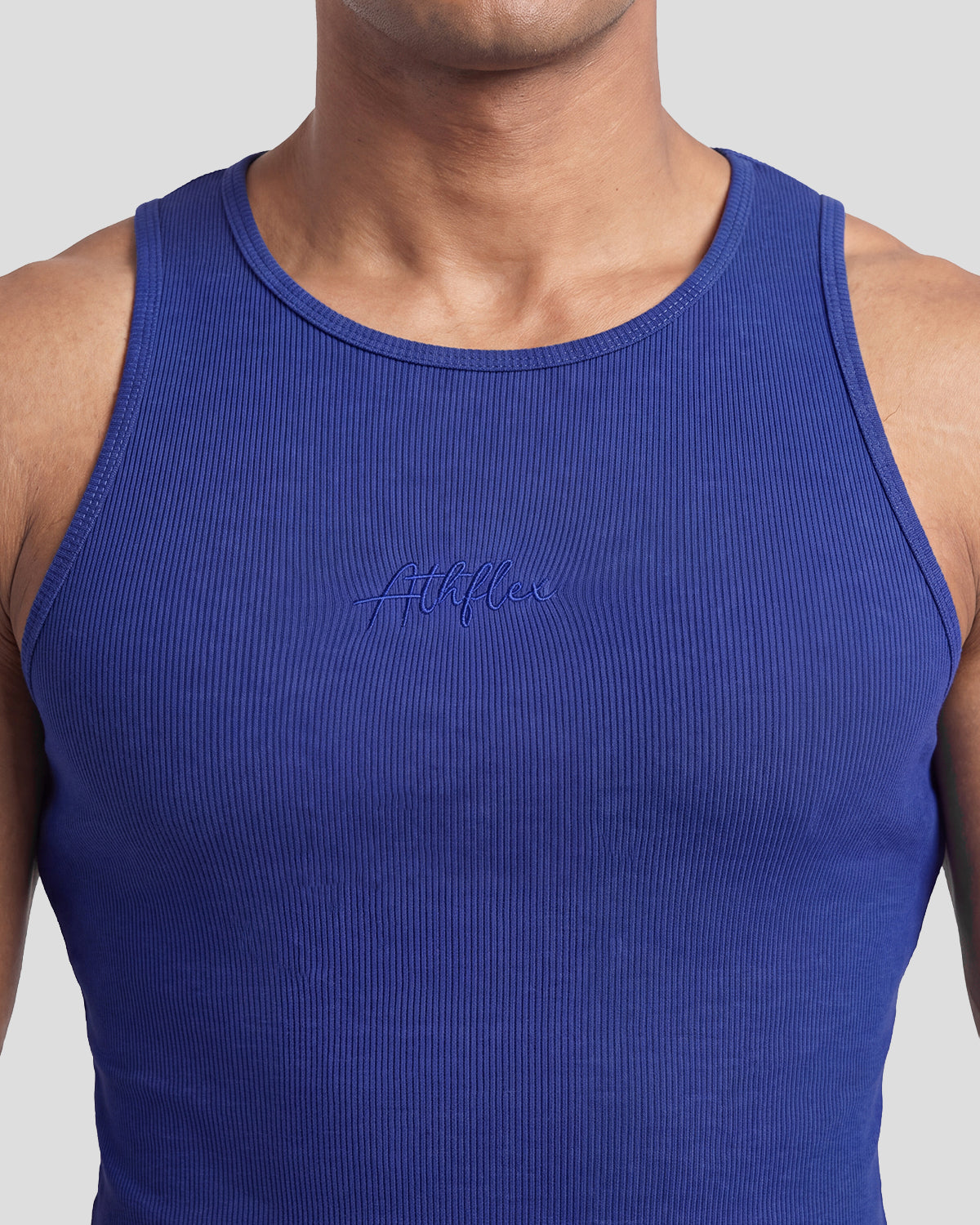 Cobalt blue Athflex Signature Ribbed Tank, product gallery image 3 of 7.