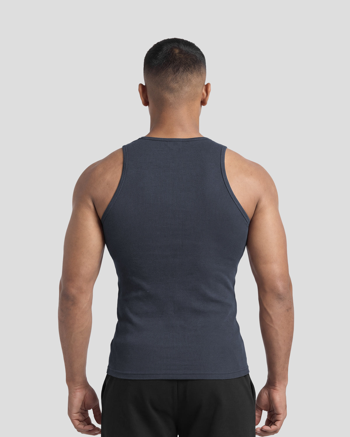 Dark grey Athflex Signature Ribbed Tank, product gallery image 6 of 7.