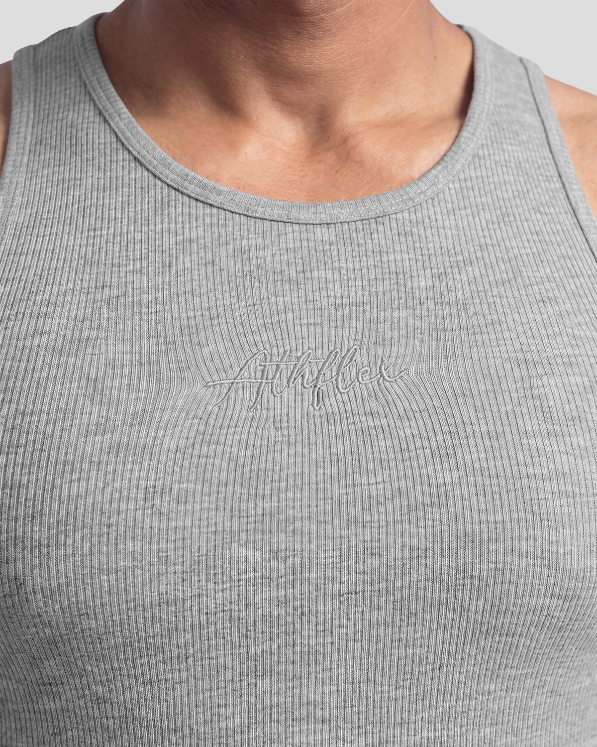 Grey melange Athflex Signature Ribbed Tank, product gallery image 3 of 7.