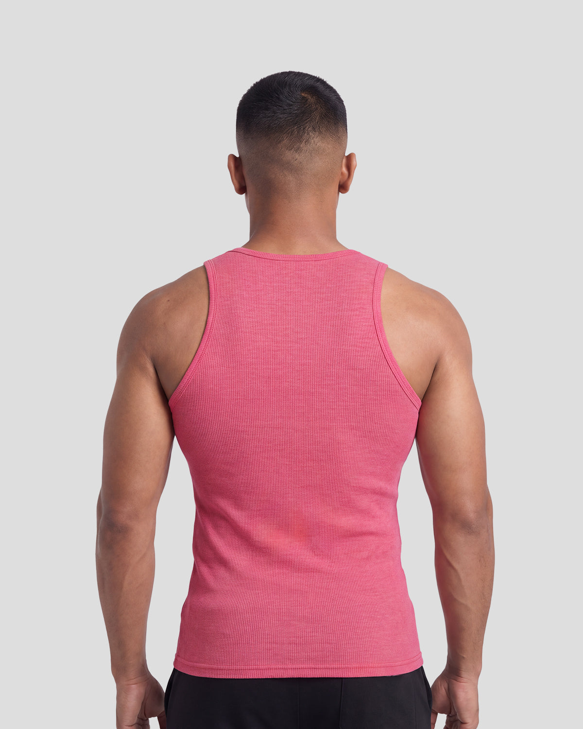 Pink melange Athflex Signature Ribbed Tank, product gallery image 6 of 7.