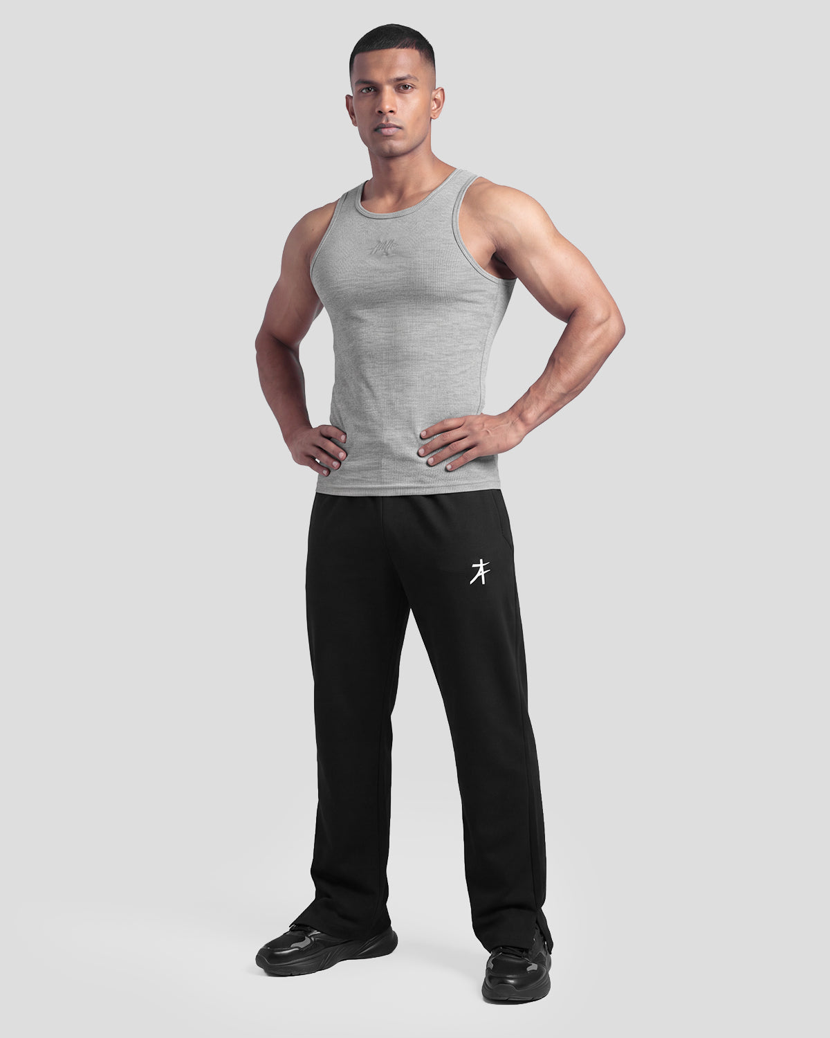 Grey melange Athflex Signature Ribbed Tank, product gallery image 7 of 7.