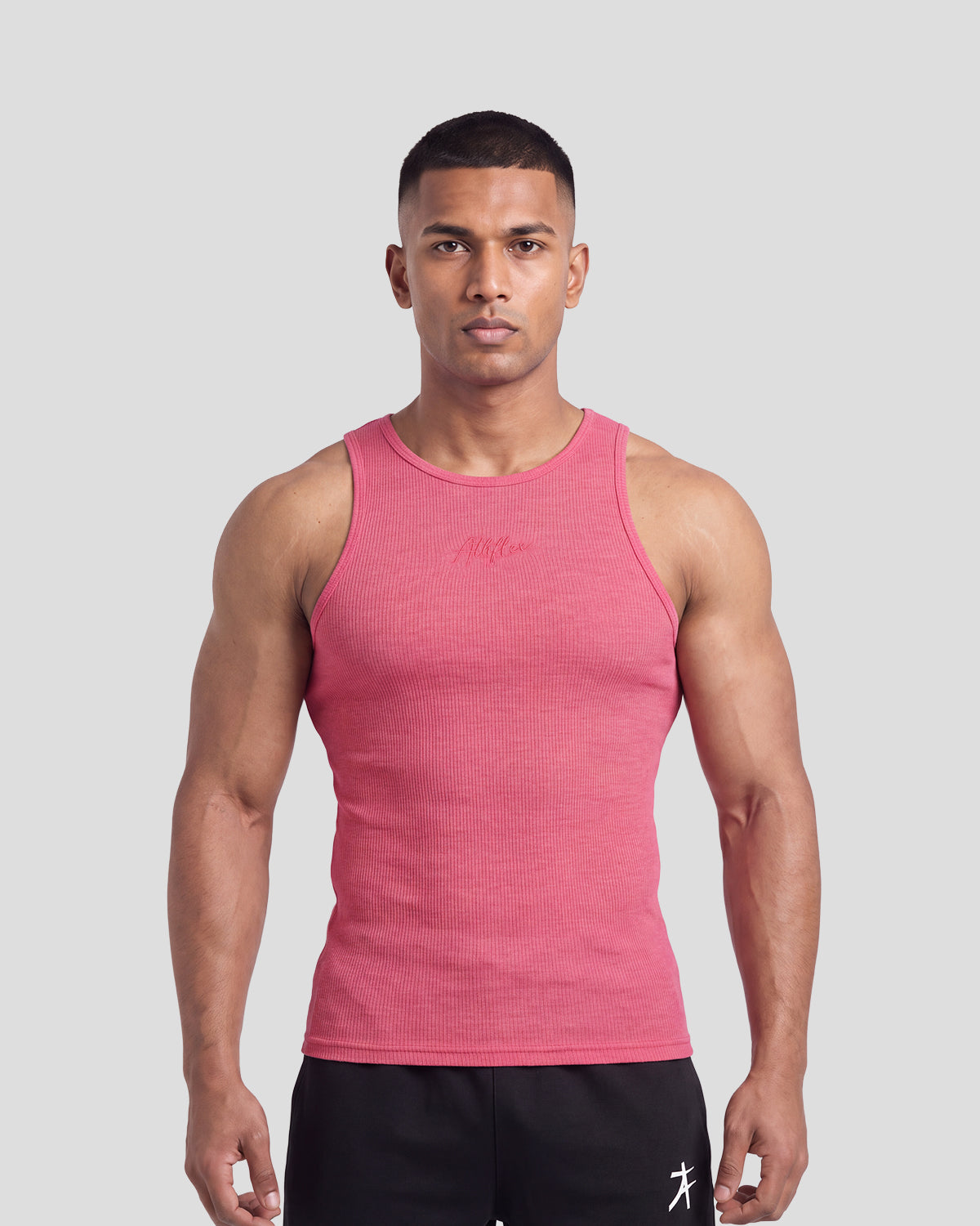 Pink melange Athflex Signature Ribbed Tank, product gallery image 2 of 7.