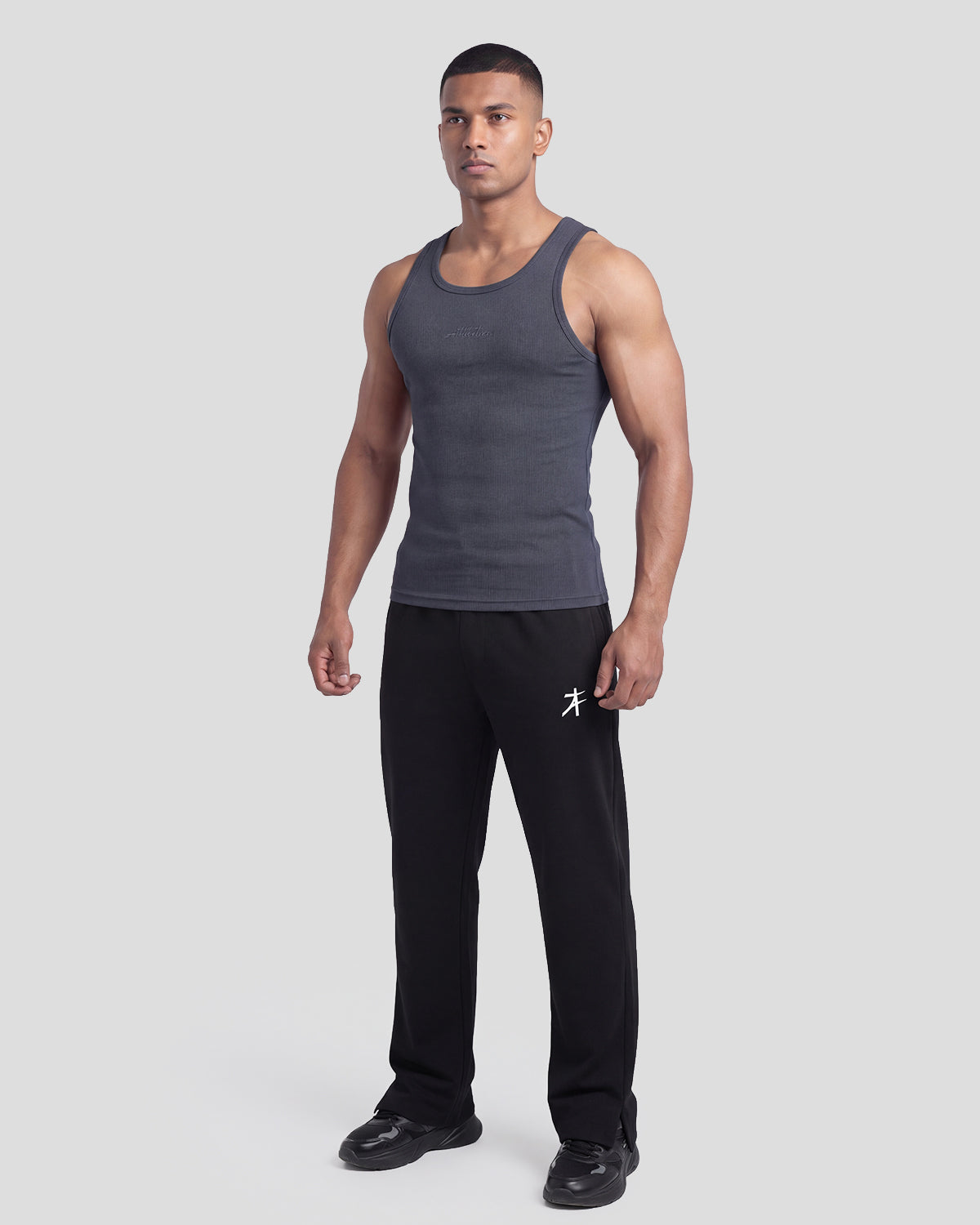 Dark grey Athflex Signature Ribbed Tank, product gallery image 7 of 7.
