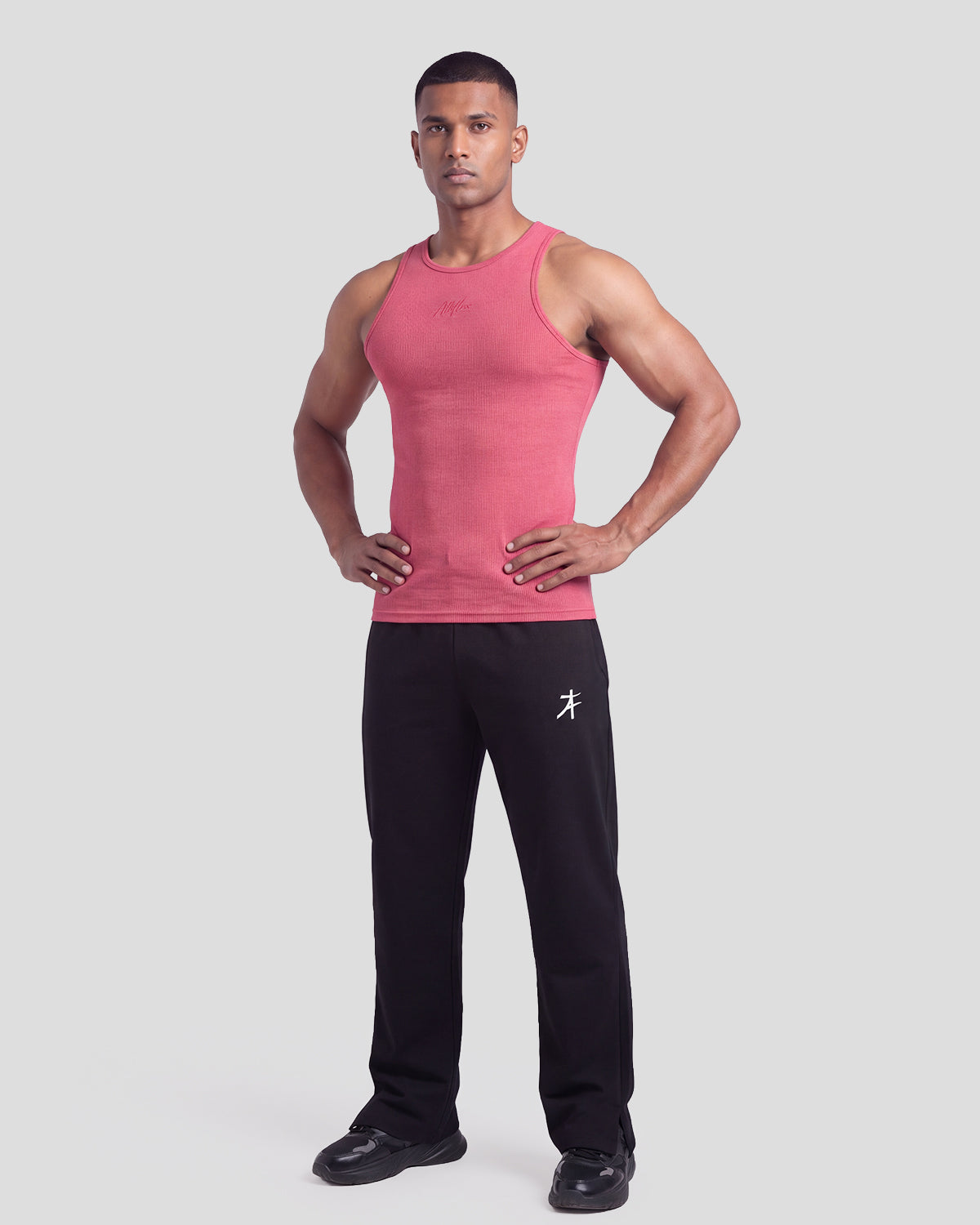 Pink melange Athflex Signature Ribbed Tank, product gallery image 7 of 7.