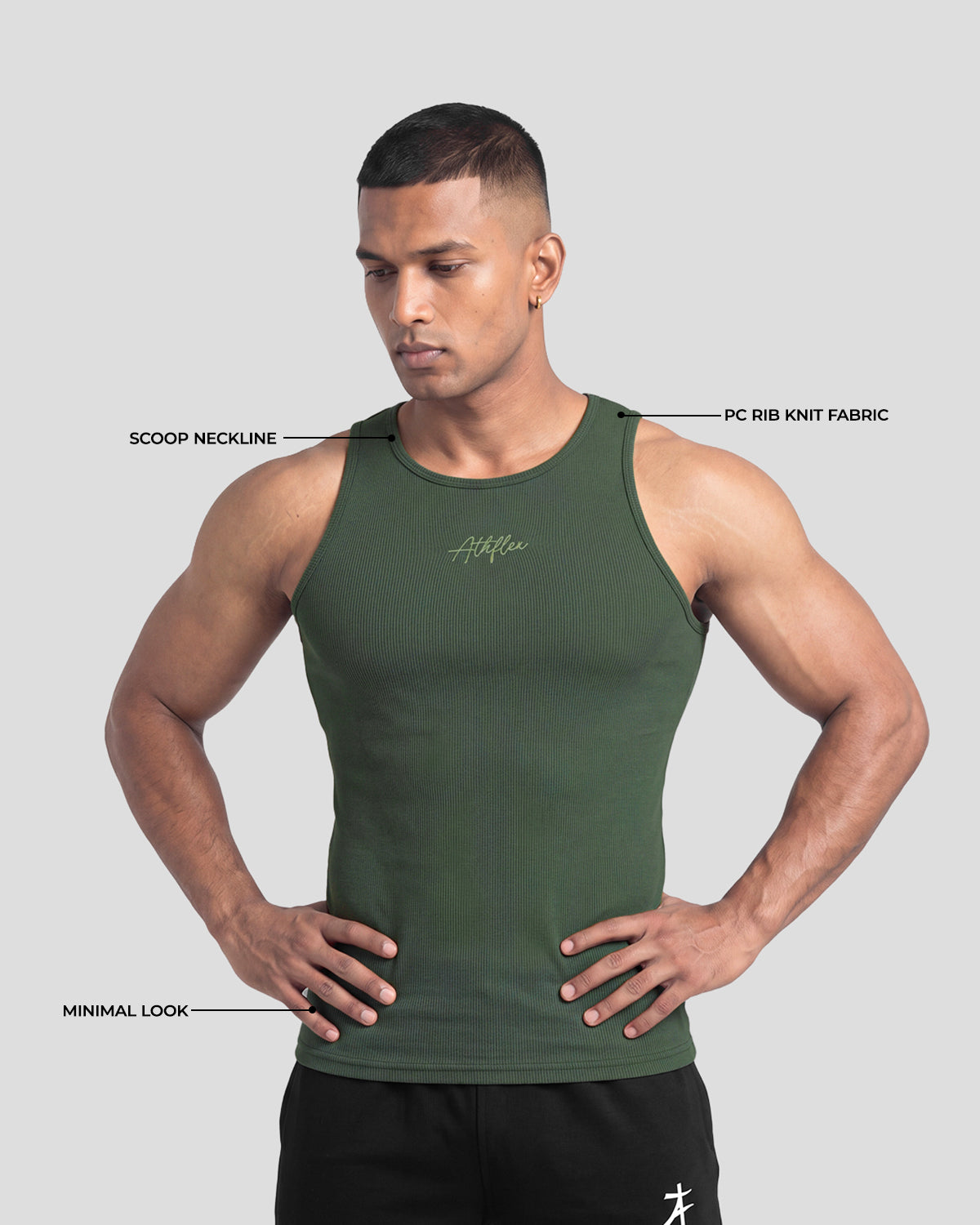 Muted green Athflex Signature Ribbed Tank, product gallery image 4 of 7.