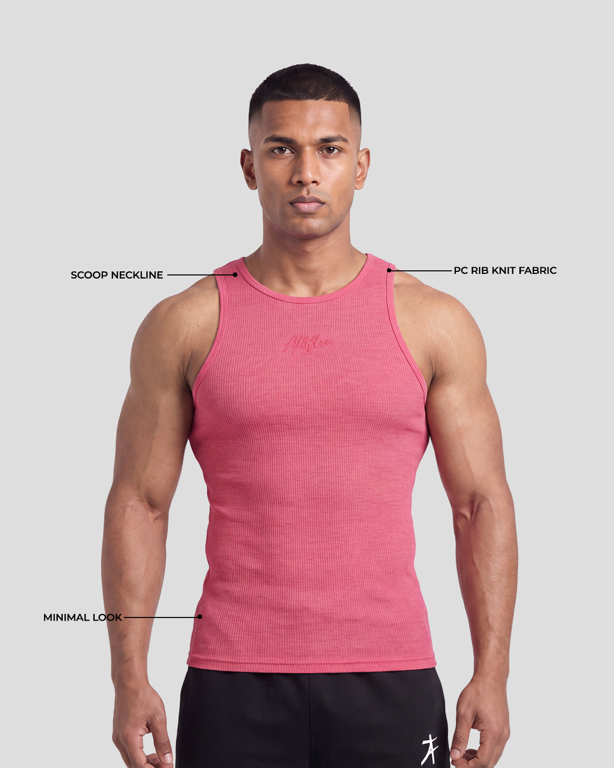 Pink melange Athflex Signature Ribbed Tank, product gallery image 4 of 7.