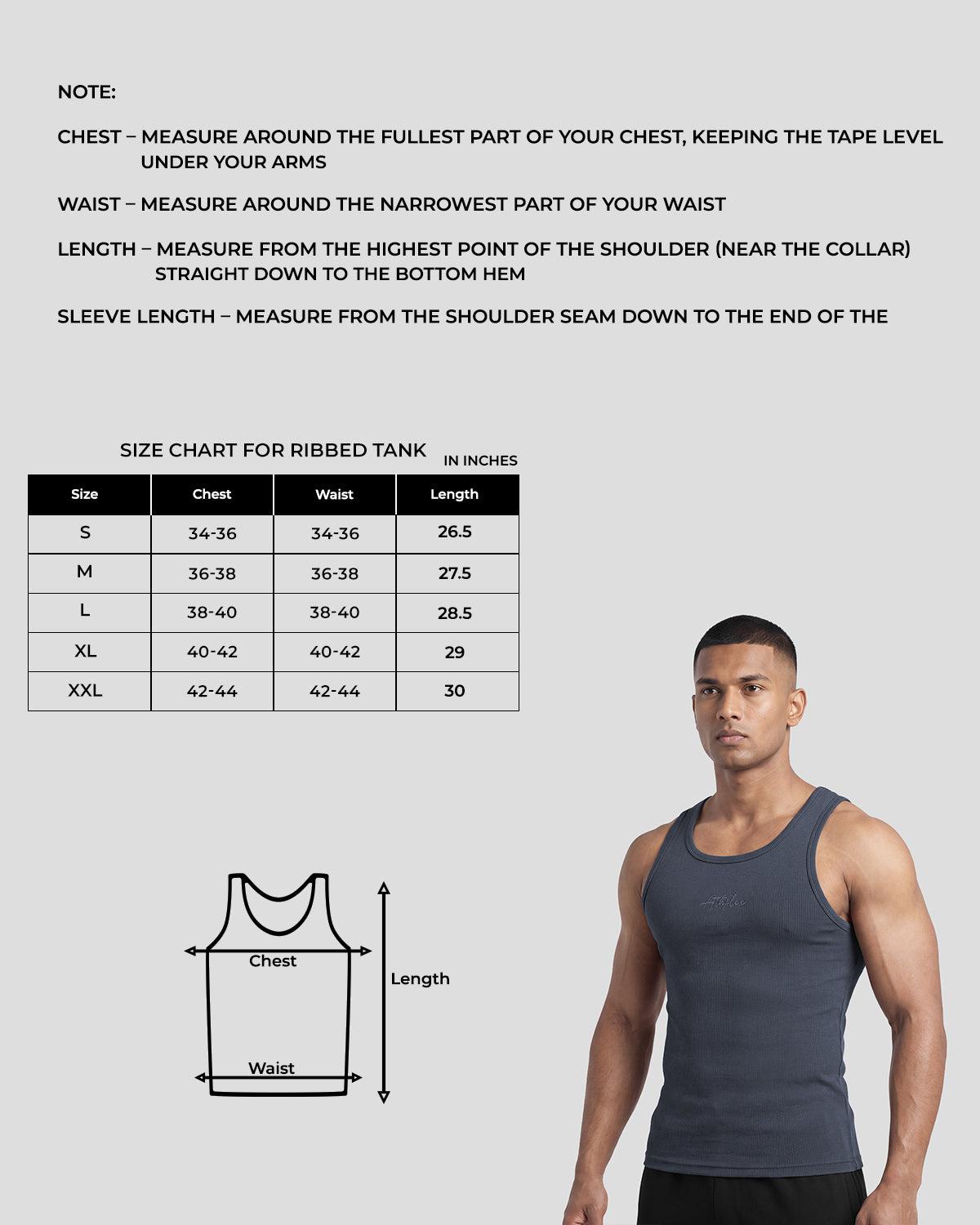 Dark grey Athflex Signature Ribbed Tank, product gallery image 5 of 7.